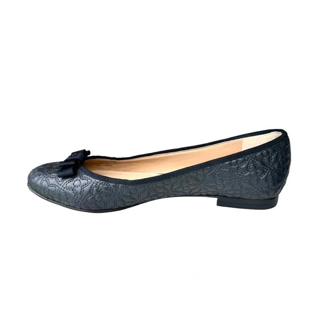 Tory Burch Marion Quilted Navy Blue Flats Leather Bow Detail